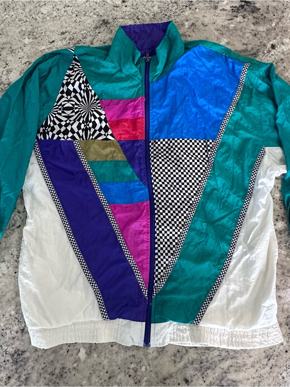 Vintage Bocco Colorblock Windbreaker | Geometric Checkerboard | L